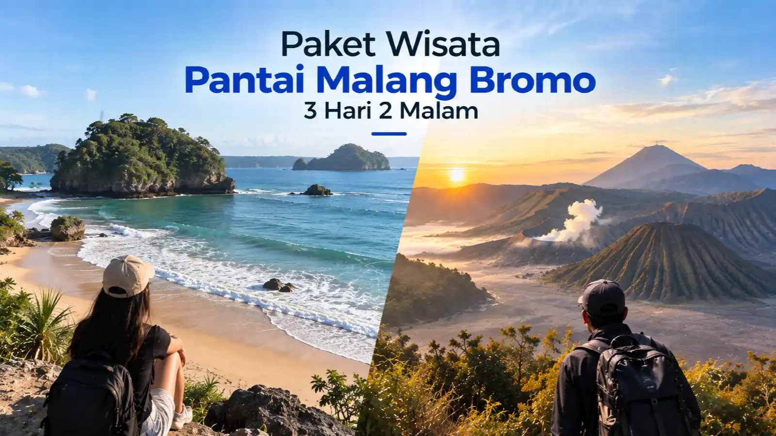 Wisatawan memandang pantai selatan Malang dan sunrise Gunung Bromo dalam paket 3 hari 2 malam