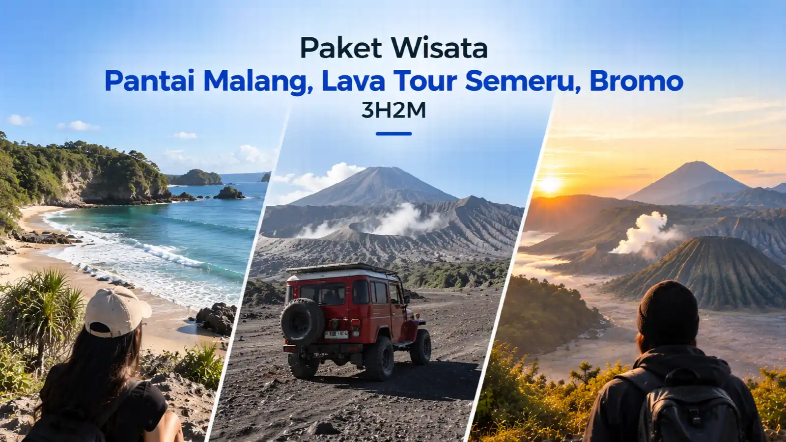Kolase pantai selatan Malang, jeep lava tour di lereng Semeru, dan sunrise Gunung Bromo